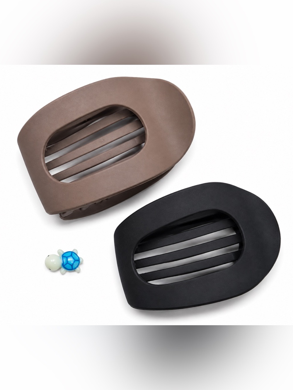 Set of 2 Matte Oval Hair Claw Clips Black & Taupe Minimalist Large Grip